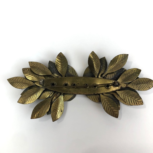 Vintage Gold-tone Angel Wings Leaves Pin Brooch Scarf Clip 4 1/2 Inch - Picture 4 of 8